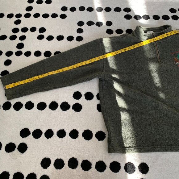 Vintage 1/4 Zip Fleece Henley Sweater Jacket Mens L Embroidered Green Pullover - Picture 11 of 11